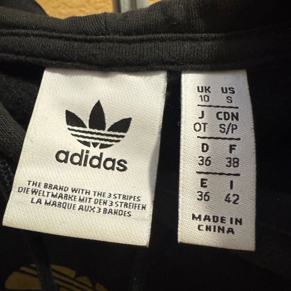 Adidas Large Logo Cropped Hoodie Black/Gold Small - Picture 2 of 3
